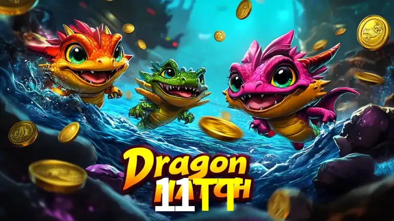 Arte promocional do jogo Dragon Hatch com três adoráveis dragões bebês nadando entre moedas de ouro, um dos slots mais divertidos para jogar no cassino 11TT.