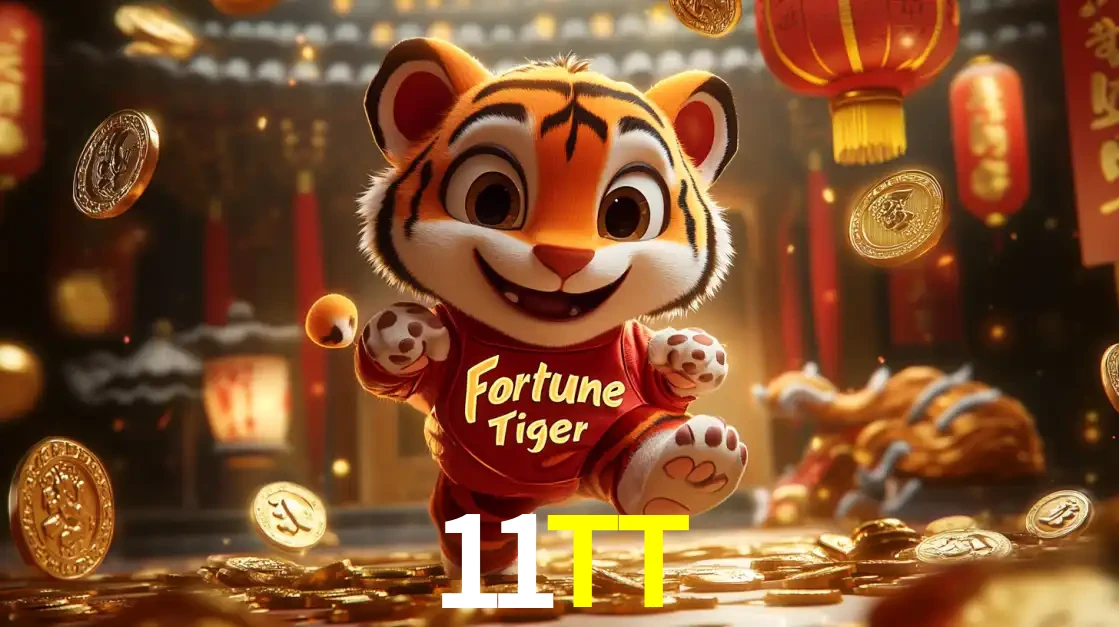 O alegre personagem do Fortune Tiger correndo sobre um caminho de moedas de ouro, simbolizando os grandes prêmios e a diversão do popular jogo de slot do 11TT.